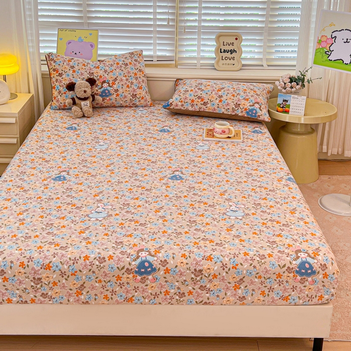 91家纺网 家纺一手货源 找家纺 慕澄家纺 2025新款牛奶绒印花床笠床笠单品 床笠-咖系小女孩