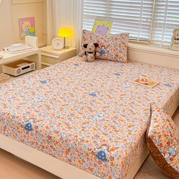 91家纺网 家纺一手货源 找家纺 慕澄家纺 2025新款牛奶绒印花床笠床笠单品 床笠-咖系小女孩