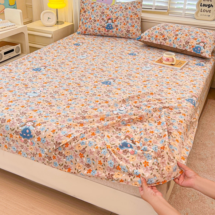 91家纺网 家纺一手货源 找家纺 慕澄家纺 2025新款牛奶绒印花床笠床笠单品 床笠-咖系小女孩