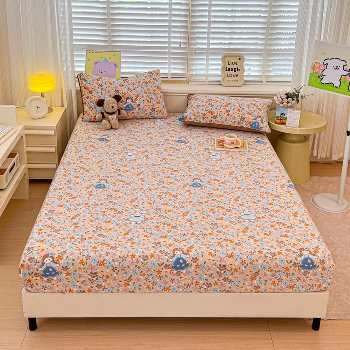 91家纺网 家纺一手货源 找家纺 慕澄家纺 2025新款牛奶绒印花床笠床笠单品 床笠-咖系小女孩