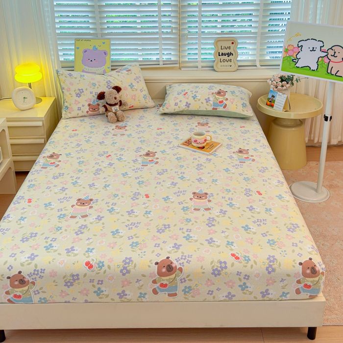 91家纺网 家纺一手货源 找家纺 慕澄家纺 2025新款牛奶绒印花床笠床笠单品 床笠-快乐卡皮