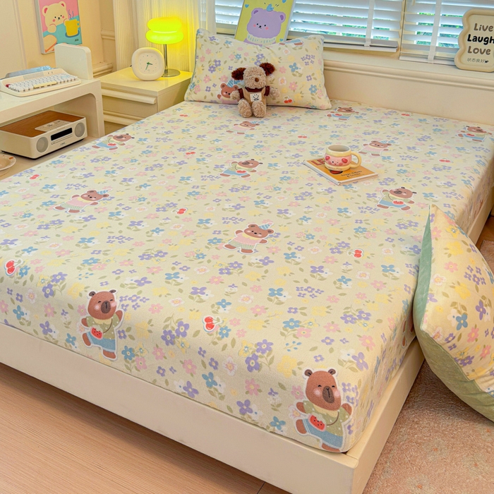 91家纺网 家纺一手货源 找家纺 慕澄家纺 2025新款牛奶绒印花床笠床笠单品 床笠-快乐卡皮