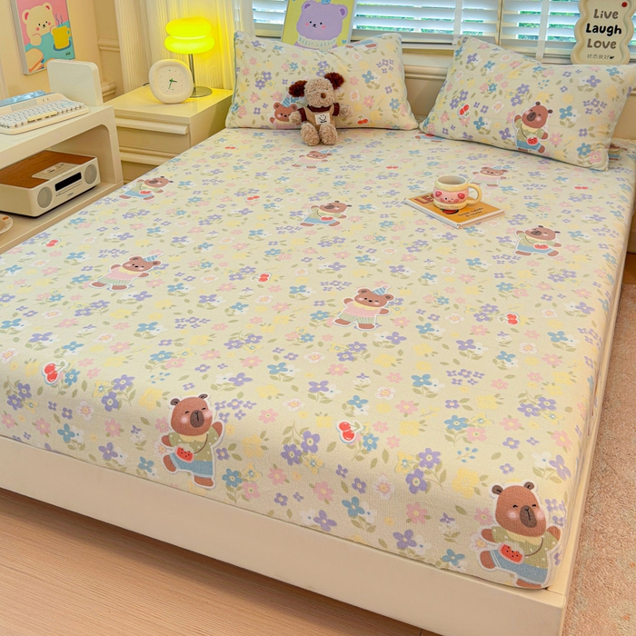 91家纺网 家纺一手货源 找家纺 慕澄家纺 2025新款牛奶绒印花床笠床笠单品 床笠-快乐卡皮