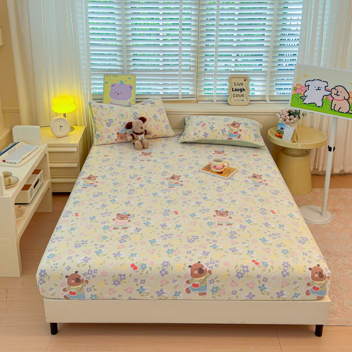 91家纺网 家纺一手货源 找家纺 慕澄家纺 2025新款牛奶绒印花床笠床笠单品 床笠-快乐卡皮