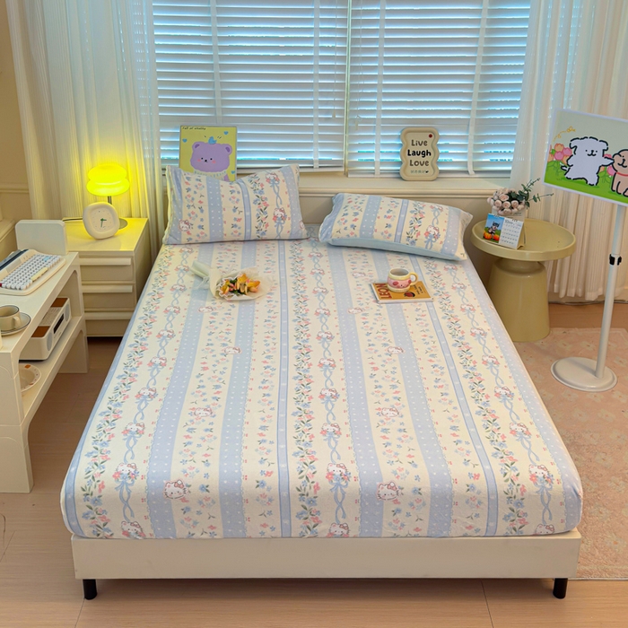 91家纺网 家纺一手货源 找家纺 慕澄家纺 2025新款牛奶绒印花床笠床笠单品 床笠-蓝条凯蒂