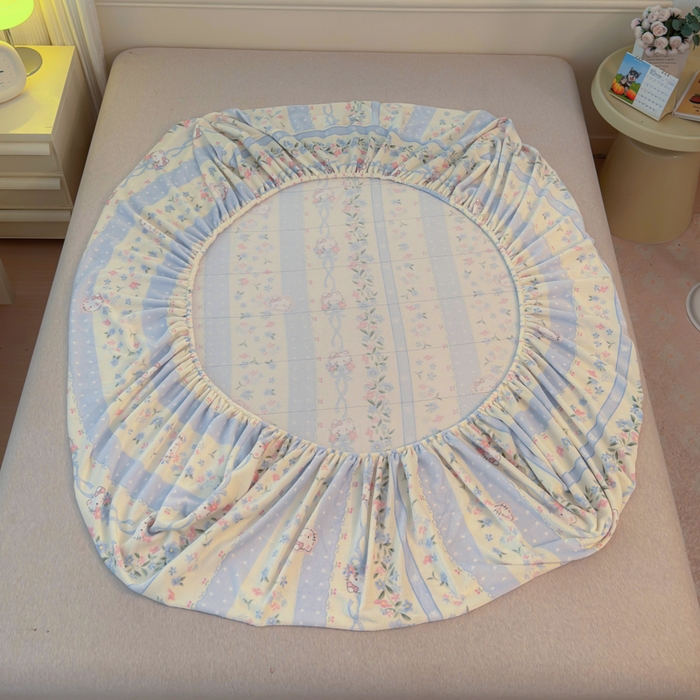 91家纺网 家纺一手货源 找家纺 慕澄家纺 2025新款牛奶绒印花床笠床笠单品 床笠-蓝条凯蒂