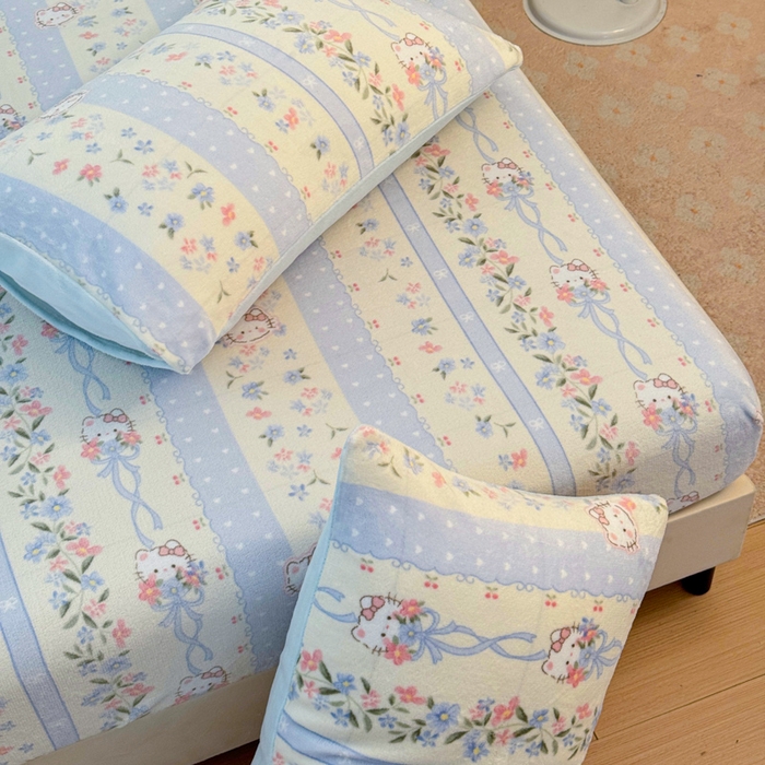 91家纺网 家纺一手货源 找家纺 慕澄家纺 2025新款牛奶绒印花床笠床笠单品 床笠-蓝条凯蒂