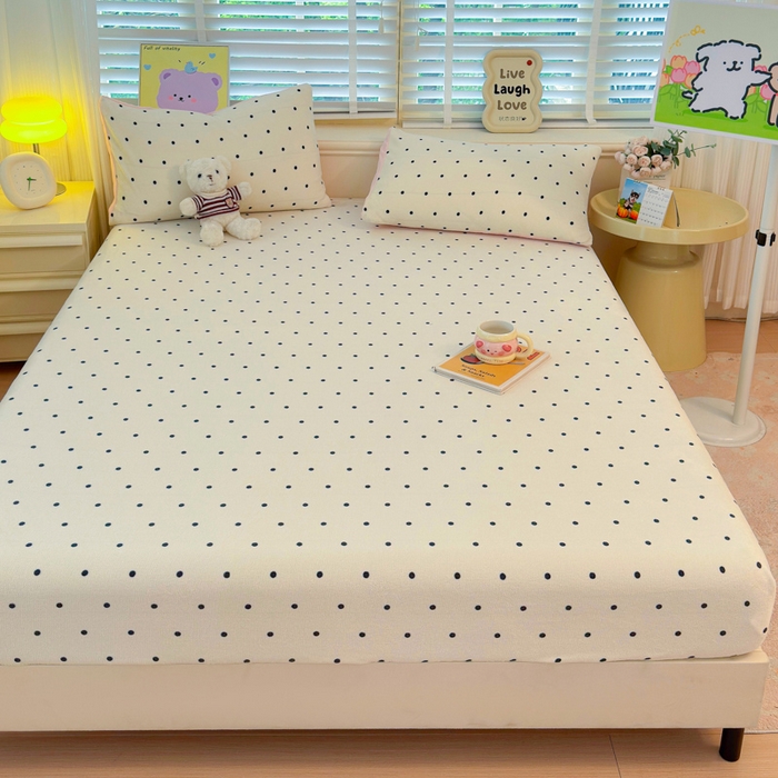 91家纺网 家纺一手货源 找家纺 慕澄家纺 2025新款牛奶绒印花床笠床笠单品 床笠-浪漫波点