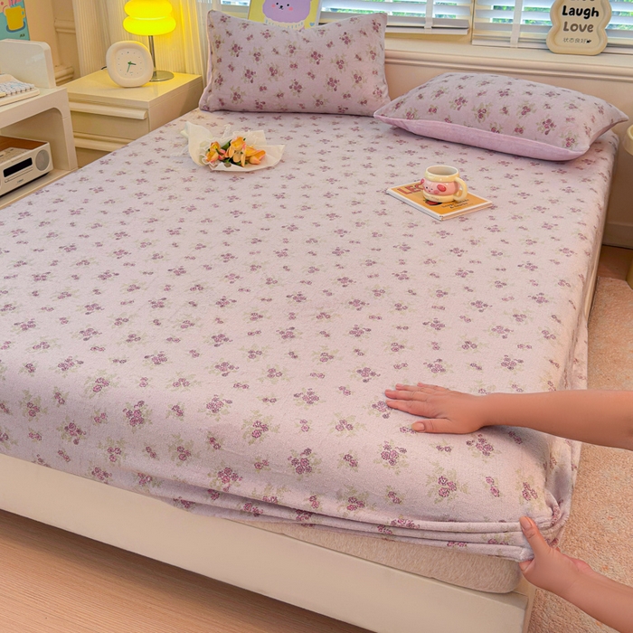 91家纺网 家纺一手货源 找家纺 慕澄家纺 2025新款牛奶绒印花床笠床笠单品 床笠-梦幻花语