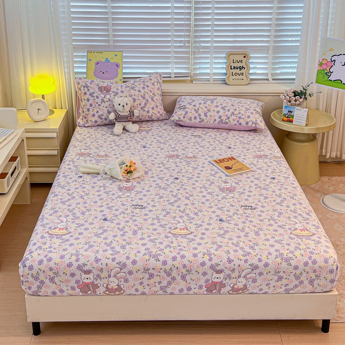 91家纺网 家纺一手货源 找家纺 慕澄家纺 2025新款牛奶绒印花床笠床笠单品 床笠-碎碎紫兔