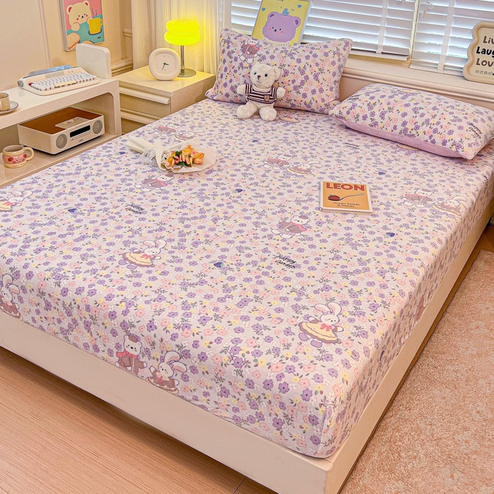 91家纺网 家纺一手货源 找家纺 慕澄家纺 2025新款牛奶绒印花床笠床笠单品 床笠-碎碎紫兔