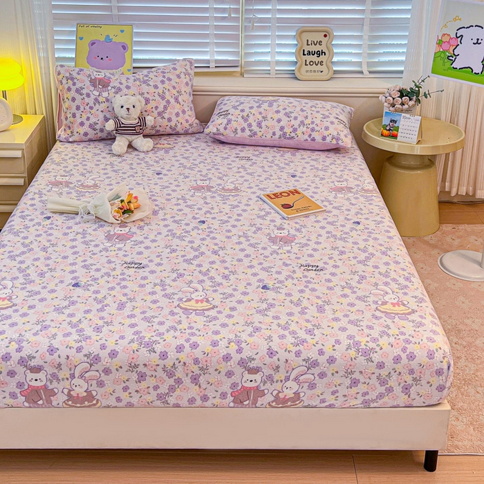 91家纺网 家纺一手货源 找家纺 慕澄家纺 2025新款牛奶绒印花床笠床笠单品 床笠-碎碎紫兔