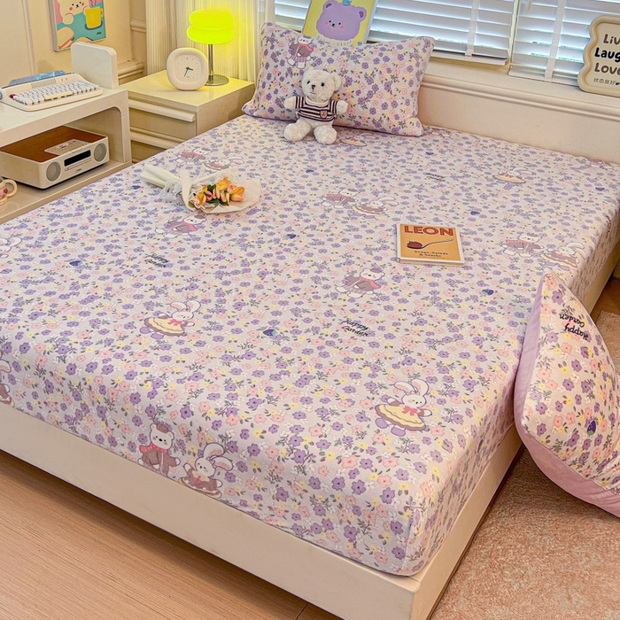 91家纺网 家纺一手货源 找家纺 慕澄家纺 2025新款牛奶绒印花床笠床笠单品 床笠-碎碎紫兔