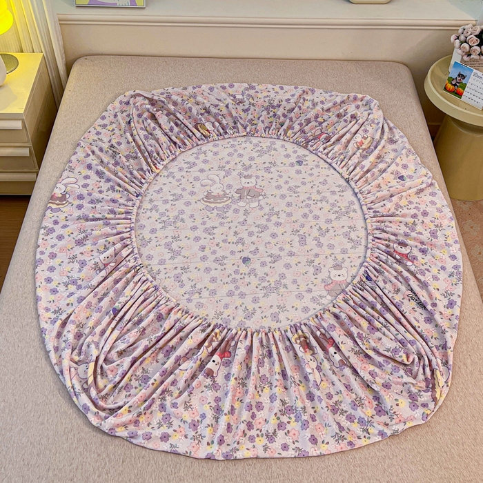 91家纺网 家纺一手货源 找家纺 慕澄家纺 2025新款牛奶绒印花床笠床笠单品 床笠-碎碎紫兔