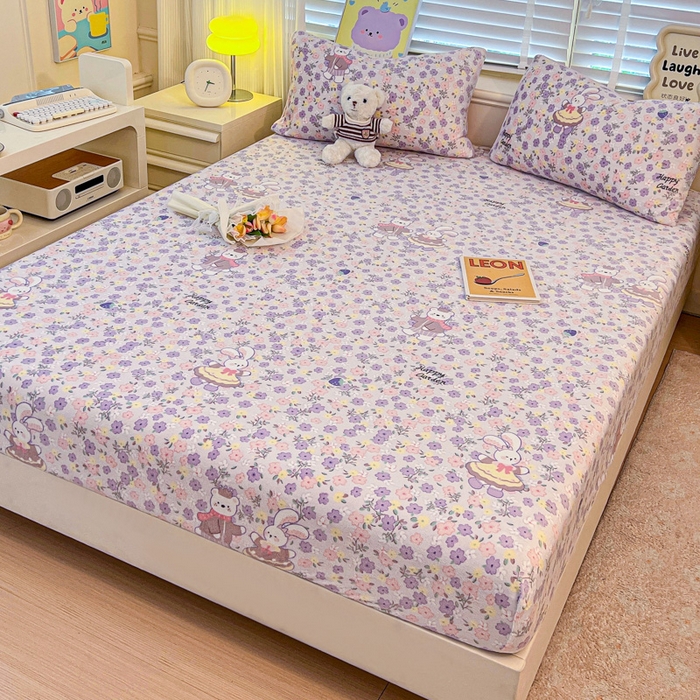 91家纺网 家纺一手货源 找家纺 慕澄家纺 2025新款牛奶绒印花床笠床笠单品 床笠-碎碎紫兔