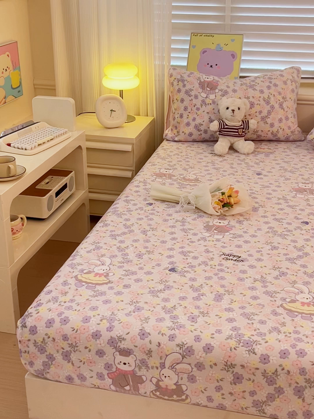 91家纺网 家纺一手货源 找家纺 慕澄家纺 2025新款牛奶绒印花床笠床笠单品 床笠-碎碎紫兔