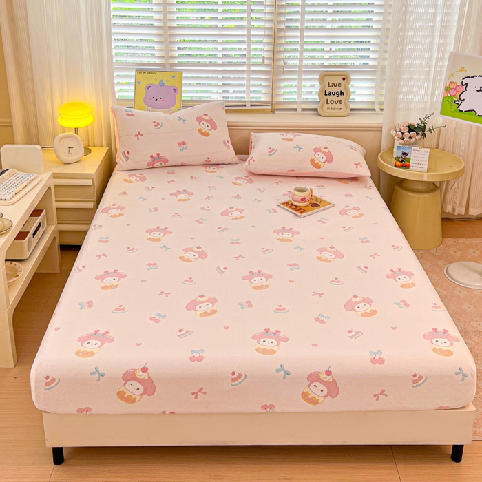 91家纺网 家纺一手货源 找家纺 慕澄家纺 2025新款牛奶绒印花床笠床笠单品 床笠-甜品美乐蒂