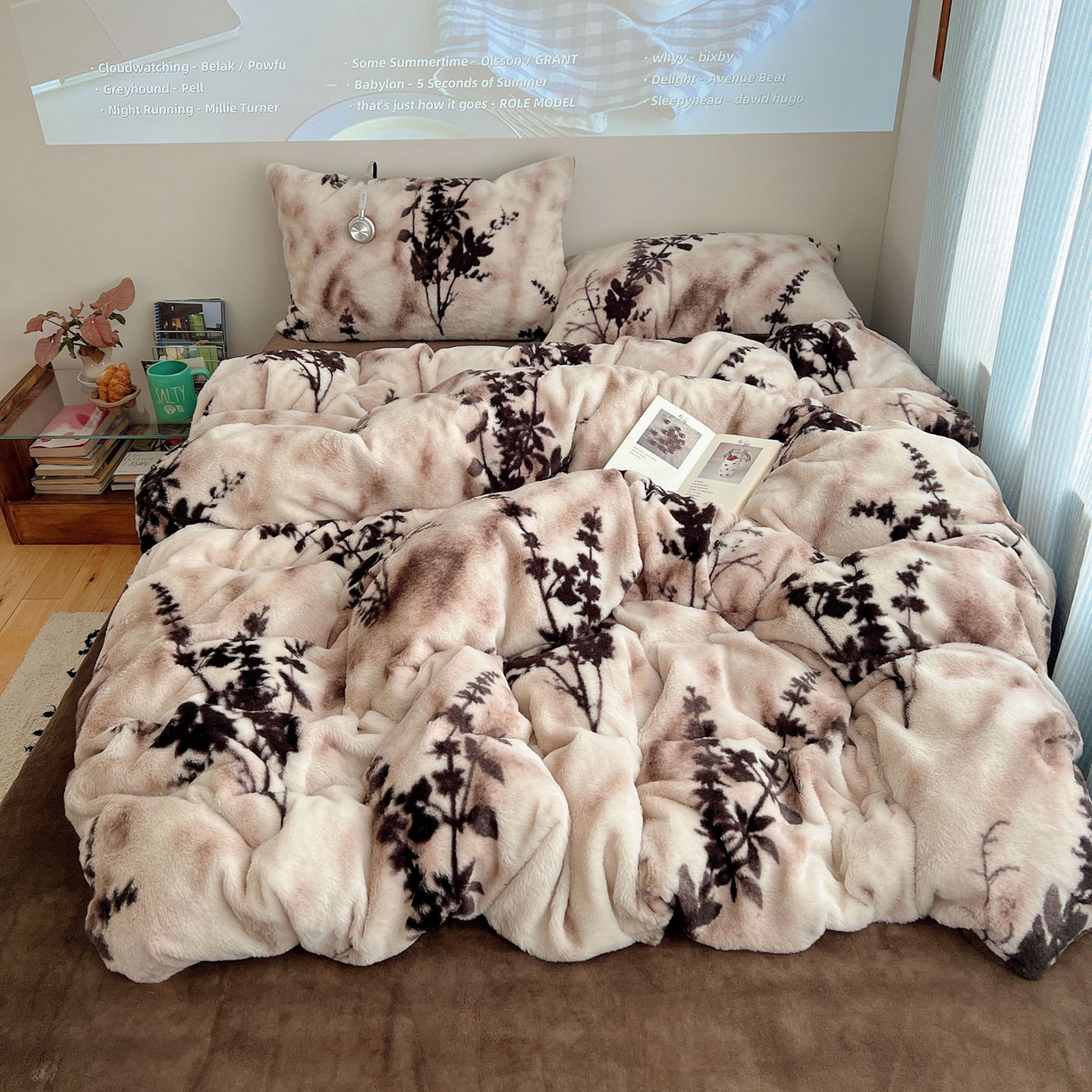 91家纺网 家纺一手货源 找家纺 顾里家纺 2025新款美拉德兔毛四件套 繁花