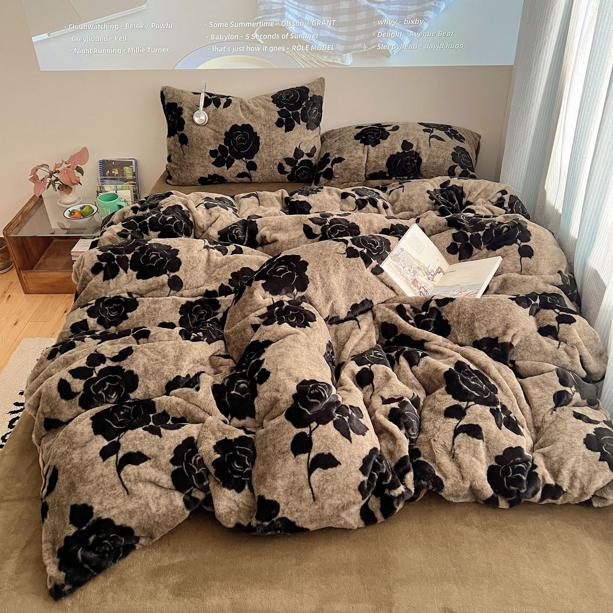 顾里家纺 2025新款美拉德兔毛四件套 玫瑰情话