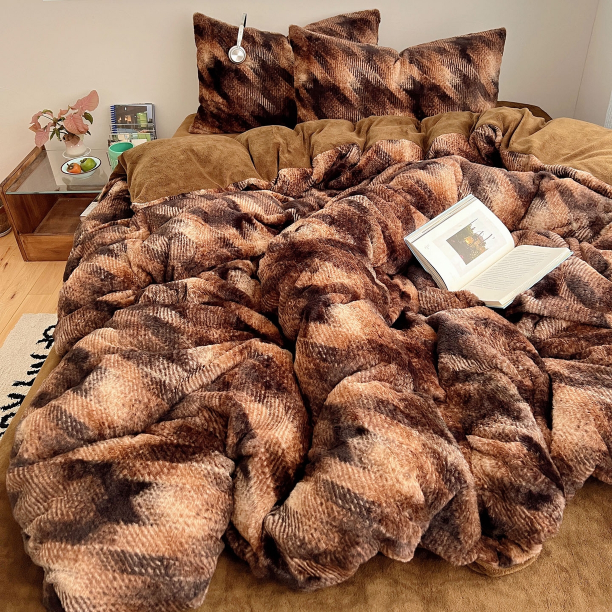 91家纺网 家纺一手货源 找家纺 顾里家纺 2025新款美拉德兔毛四件套 格调