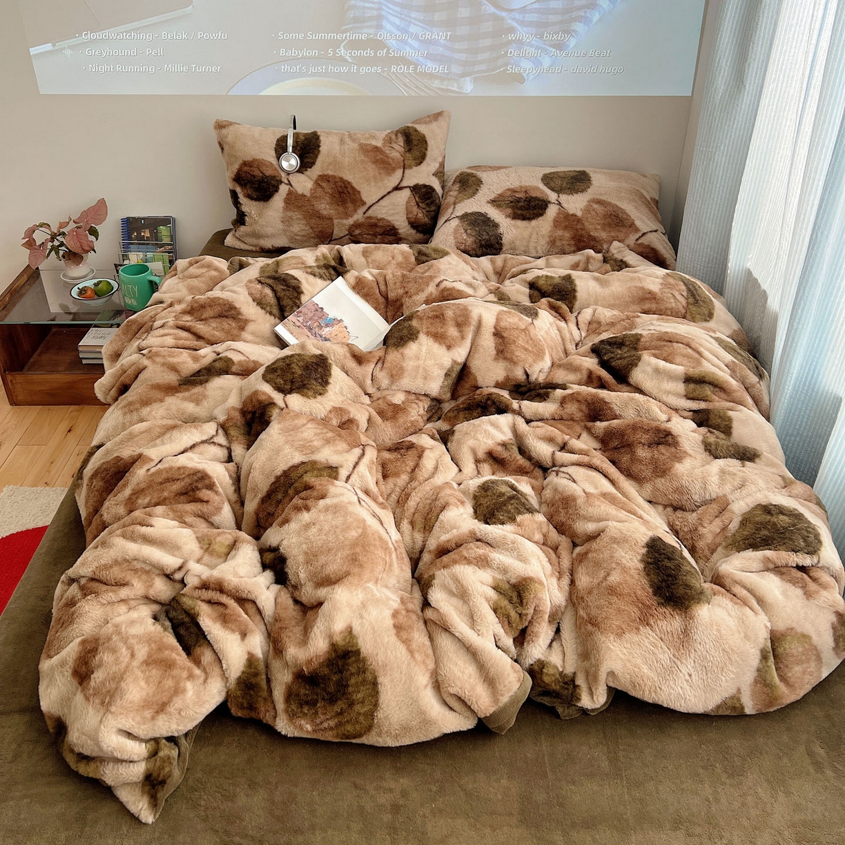 顾里家纺 2025新款美拉德兔毛四件套 羽叶