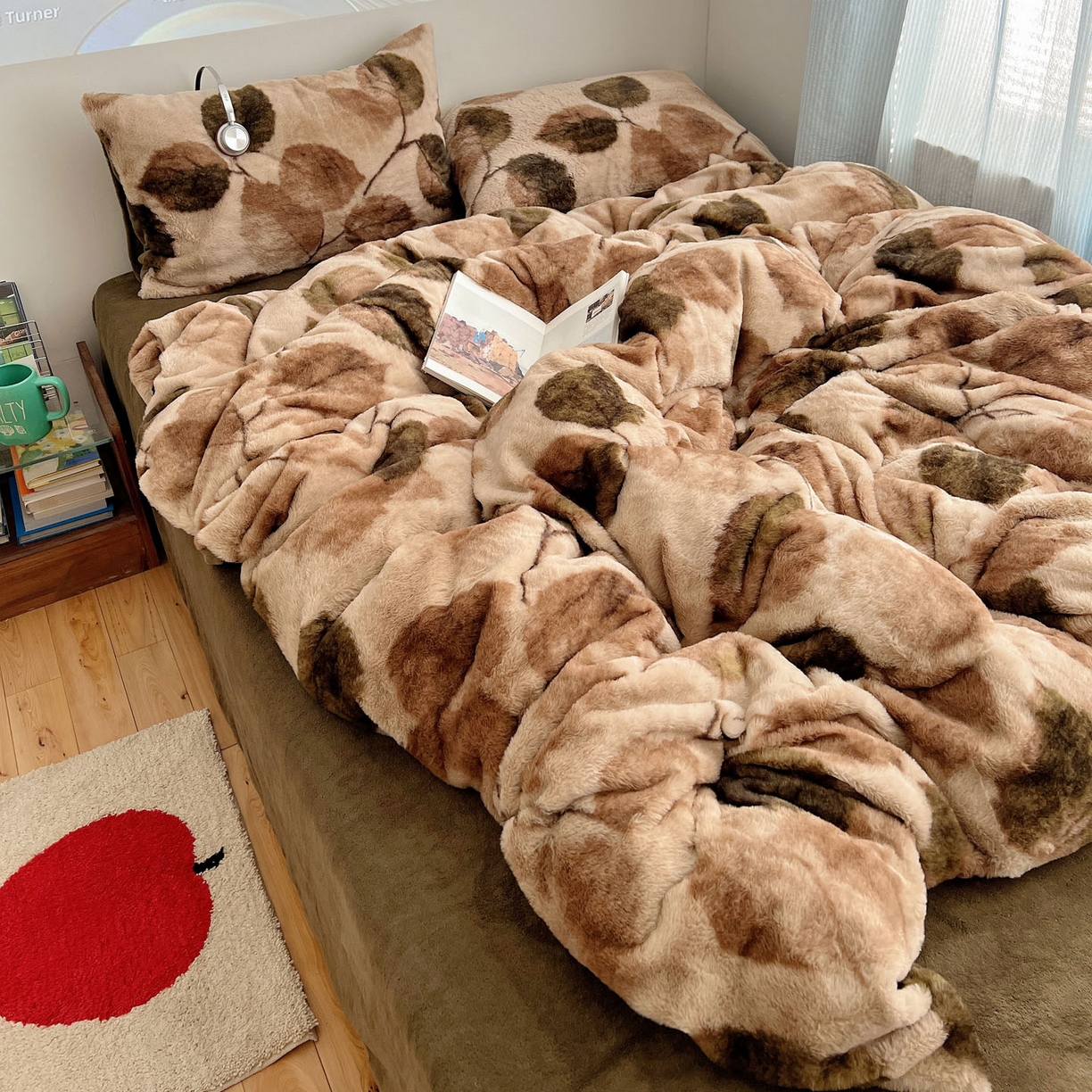 91家纺网 家纺一手货源 找家纺 顾里家纺 2025新款美拉德兔毛四件套 羽叶