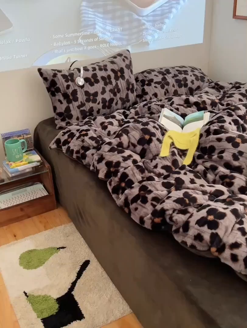 91家纺网 家纺一手货源 找家纺 顾里家纺 2025新款美拉德兔毛四件套 豹纹灰