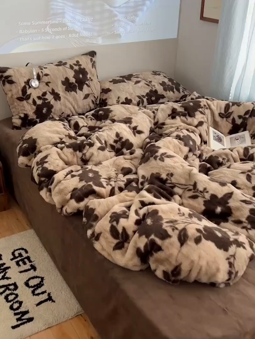 91家纺网 家纺一手货源 找家纺 顾里家纺 2025新款美拉德兔毛四件套 简爱