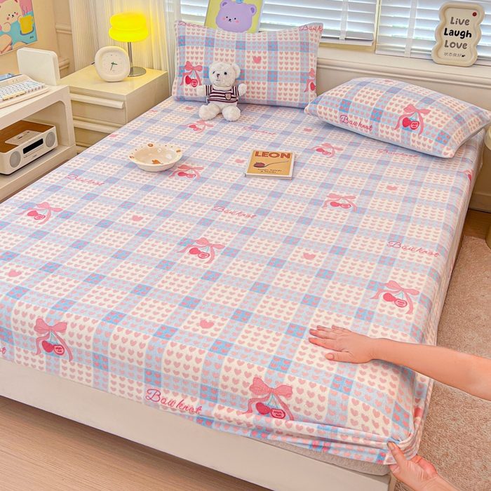 慕澄家纺 2025新款牛奶绒印花床笠床笠单品 床笠-心心相印