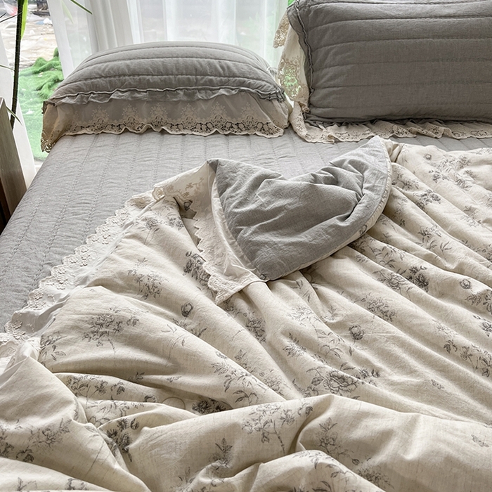 91家纺网 家纺一手货源 找家纺 （总）桂雅居 2025新款植物再生棉麻法式数码印花懒人被被子被芯