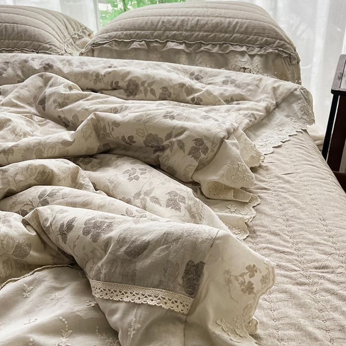 91家纺网 家纺一手货源 找家纺 桂雅居 2025新款植物再生棉麻法式数码印花懒人被被子被芯 素锦-咖