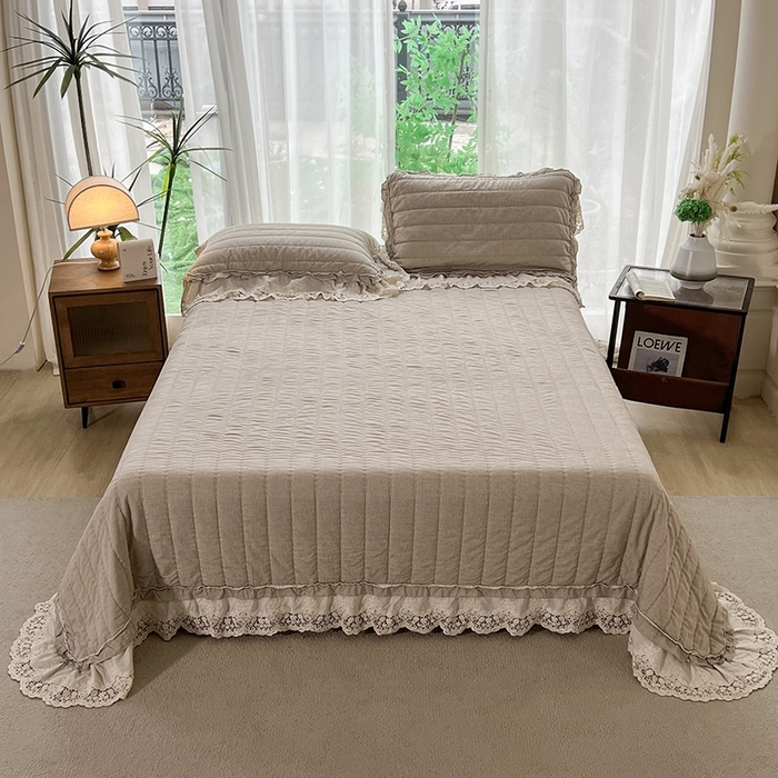 91家纺网 家纺一手货源 找家纺 桂雅居 2025新款植物再生棉麻法式数码印花懒人被被子被芯 素锦-咖