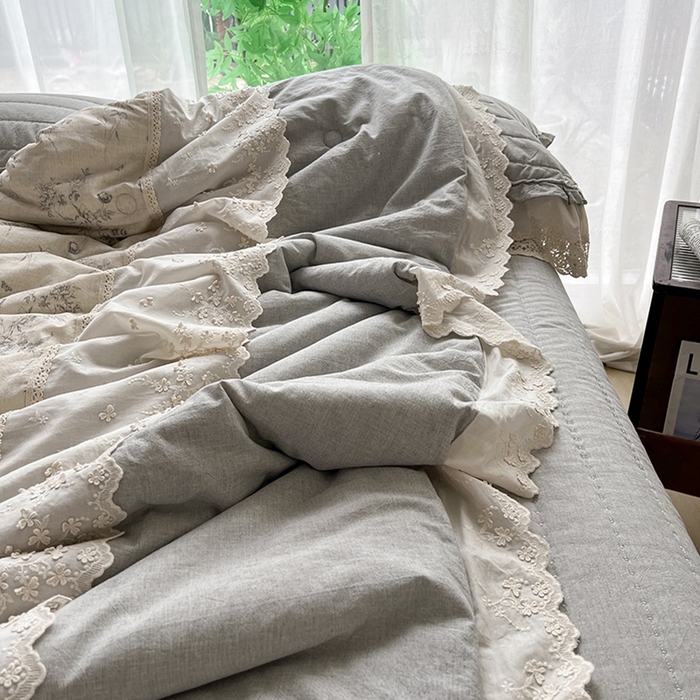 91家纺网 家纺一手货源 找家纺 桂雅居 2025新款植物再生棉麻法式数码印花懒人被被子被芯 清婉花语-灰