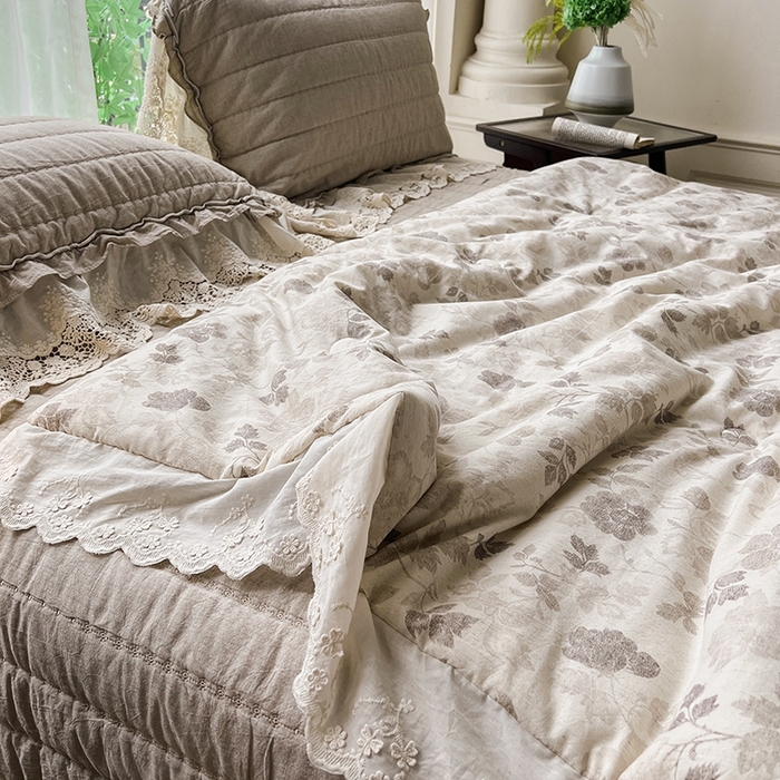 91家纺网 家纺一手货源 找家纺 桂雅居 2025新款植物再生棉麻法式数码印花懒人被被子被芯 素锦-咖