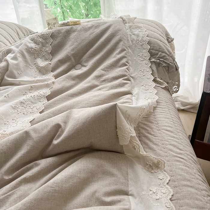 91家纺网 家纺一手货源 找家纺 桂雅居 2025新款植物再生棉麻法式数码印花懒人被被子被芯 素锦-咖