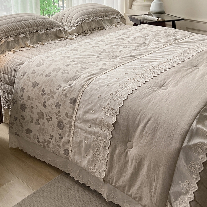 91家纺网 家纺一手货源 找家纺 桂雅居 2025新款植物再生棉麻法式数码印花懒人被被子被芯 素锦-咖