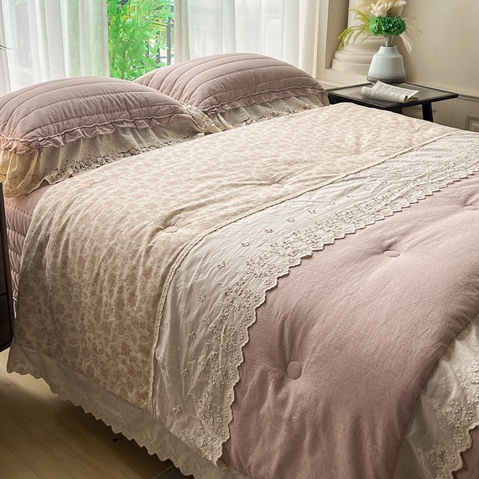 91家纺网 家纺一手货源 找家纺 桂雅居 2025新款植物再生棉麻法式数码印花懒人被被子被芯 秋意-红