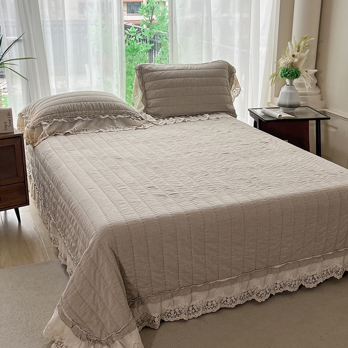 91家纺网 家纺一手货源 找家纺 桂雅居 2025新款植物再生棉麻法式数码印花懒人被被子被芯 素锦-咖