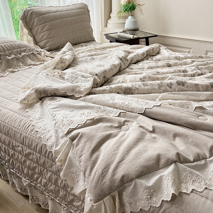 91家纺网 家纺一手货源 找家纺 桂雅居 2025新款植物再生棉麻法式数码印花懒人被被子被芯 素锦-咖