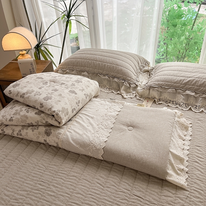 桂雅居 2025新款植物再生棉麻法式数码印花懒人被被子被芯 素锦-咖