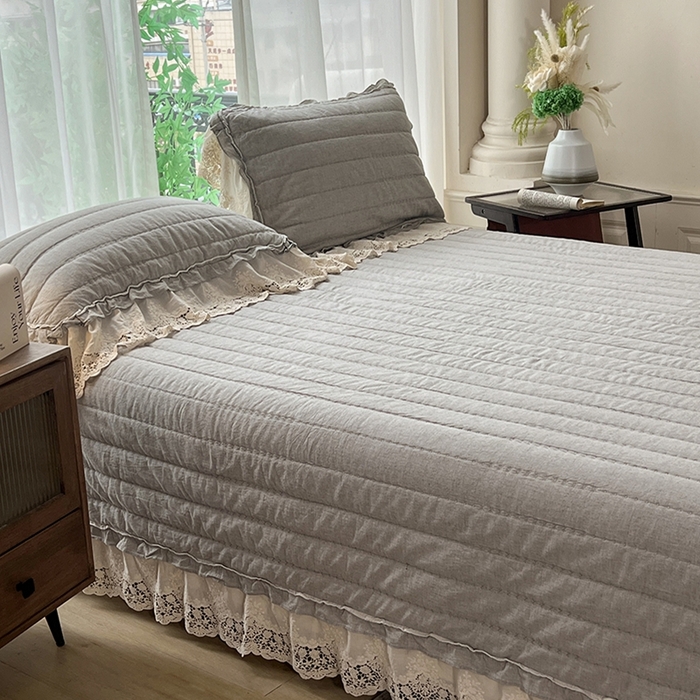 91家纺网 家纺一手货源 找家纺 桂雅居 2025新款植物再生棉麻法式数码印花懒人被被子被芯 清婉花语-灰