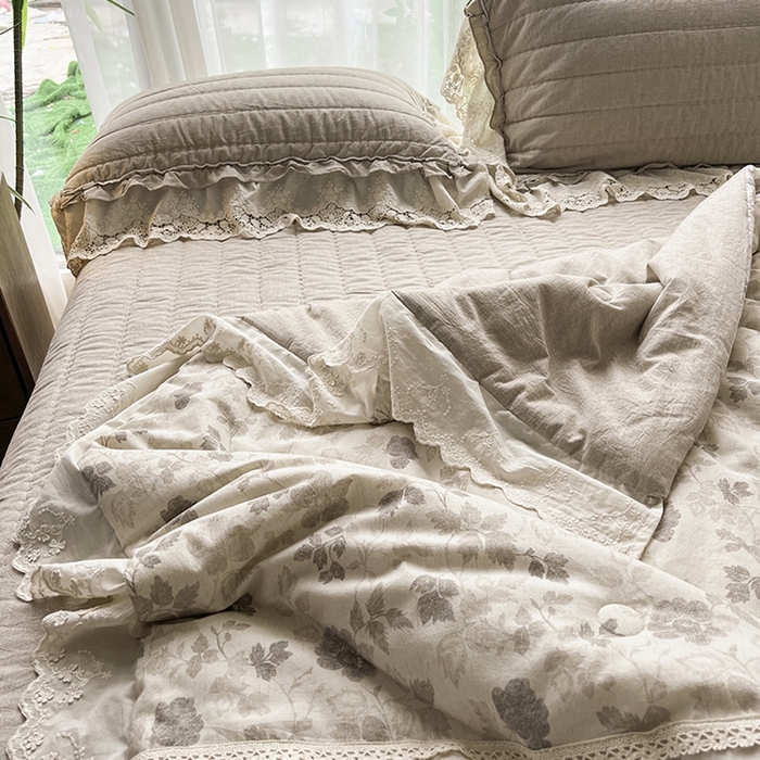 91家纺网 家纺一手货源 找家纺 桂雅居 2025新款植物再生棉麻法式数码印花懒人被被子被芯 素锦-咖