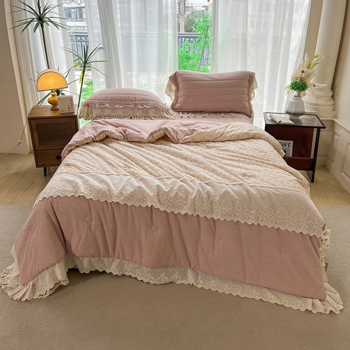 91家纺网 家纺一手货源 找家纺 桂雅居 2025新款植物再生棉麻法式数码印花懒人被被子被芯 秋意-红