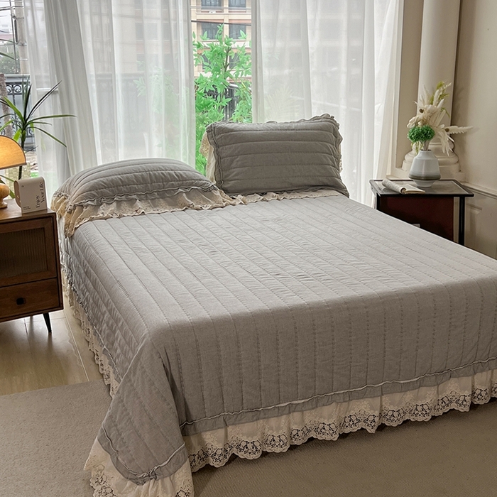 91家纺网 家纺一手货源 找家纺 桂雅居 2025新款植物再生棉麻法式数码印花懒人被被子被芯 清婉花语-灰