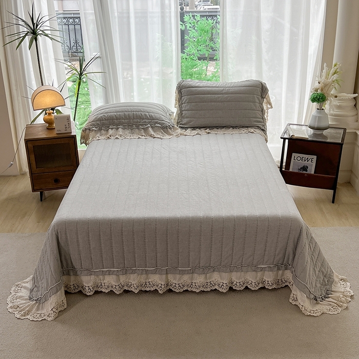 91家纺网 家纺一手货源 找家纺 桂雅居 2025新款植物再生棉麻法式数码印花懒人被被子被芯 清婉花语-灰