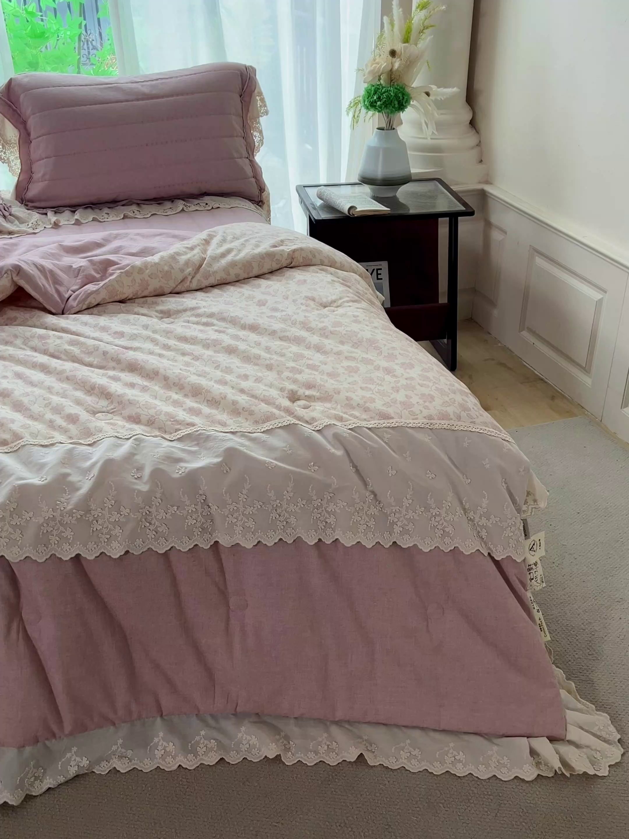 91家纺网 家纺一手货源 找家纺 桂雅居 2025新款植物再生棉麻法式数码印花懒人被被子被芯 秋意-红