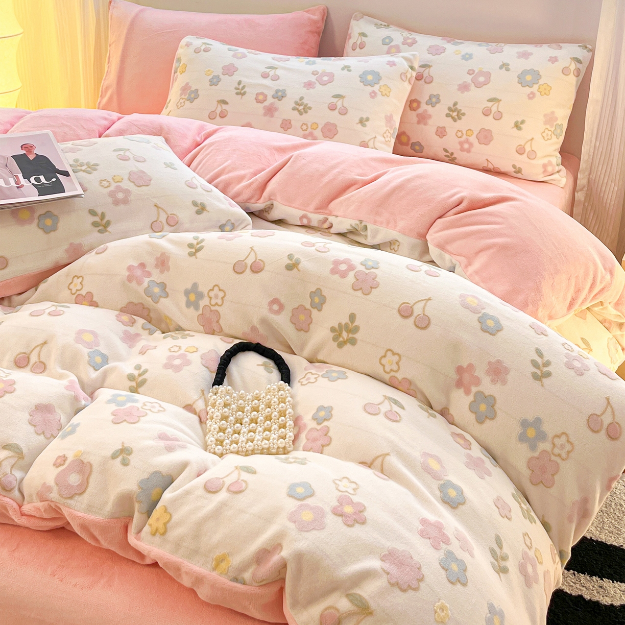 91家纺网 家纺一手货源 找家纺 如一 2025新款3D雕花牛奶绒单被套 缤纷-粉