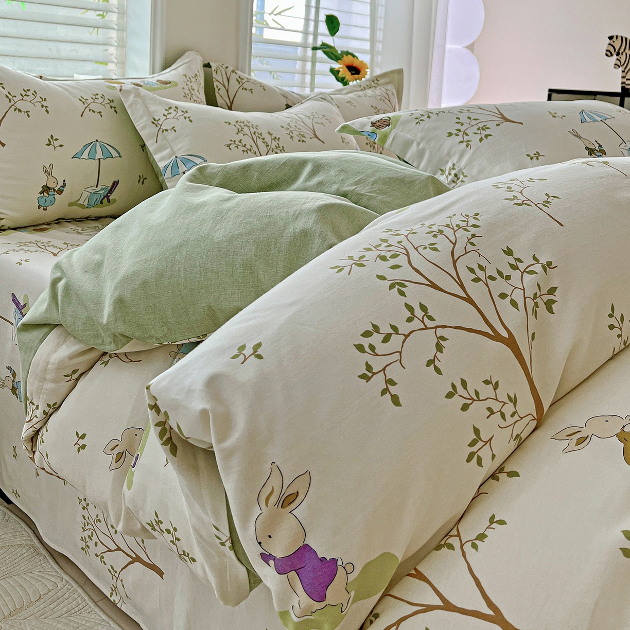 91家纺网 家纺一手货源 找家纺 依庭 2025新款高克重全棉纯棉磨毛印花单被套 彼得兔