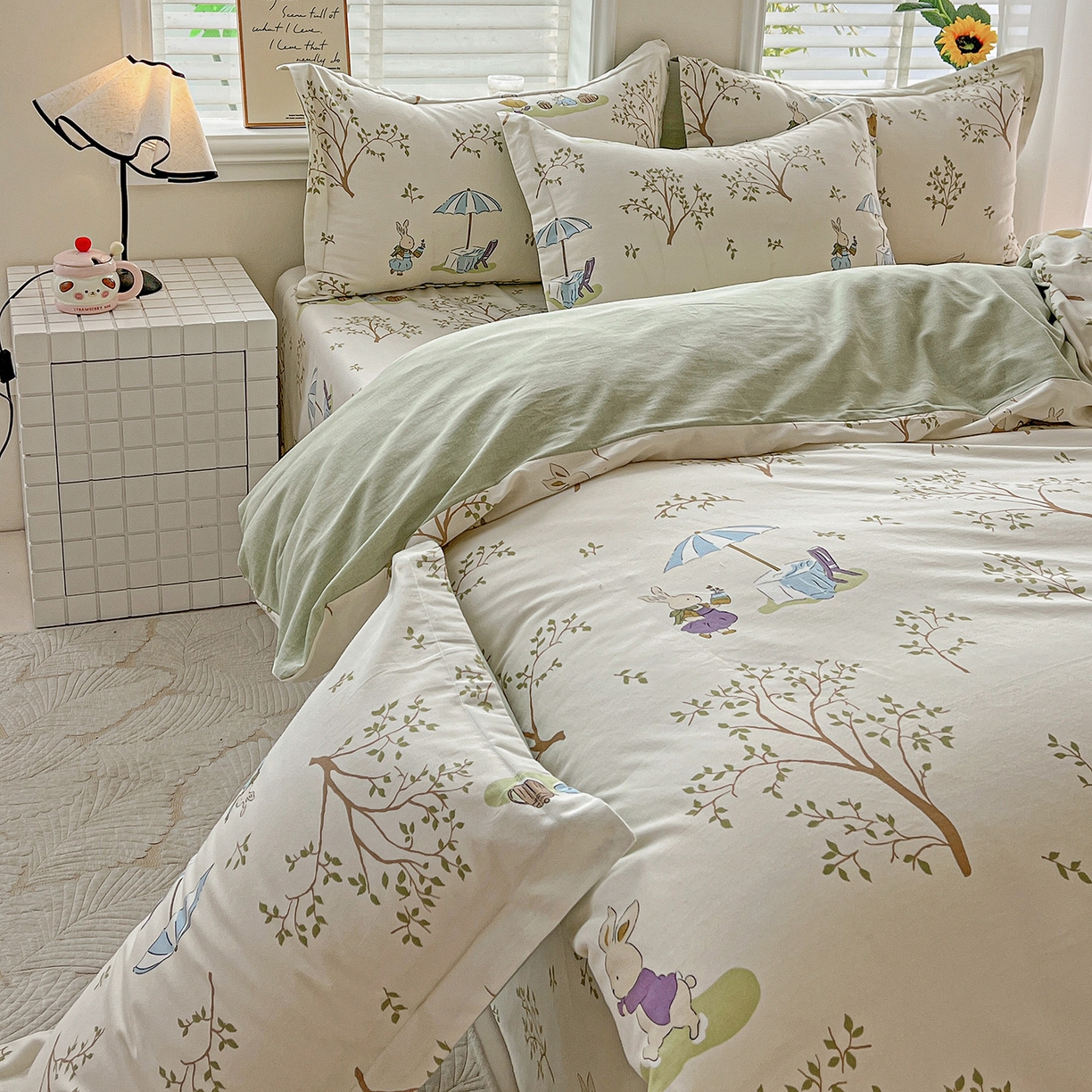 91家纺网 家纺一手货源 找家纺 依庭 2025新款高克重全棉纯棉磨毛印花单被套 彼得兔