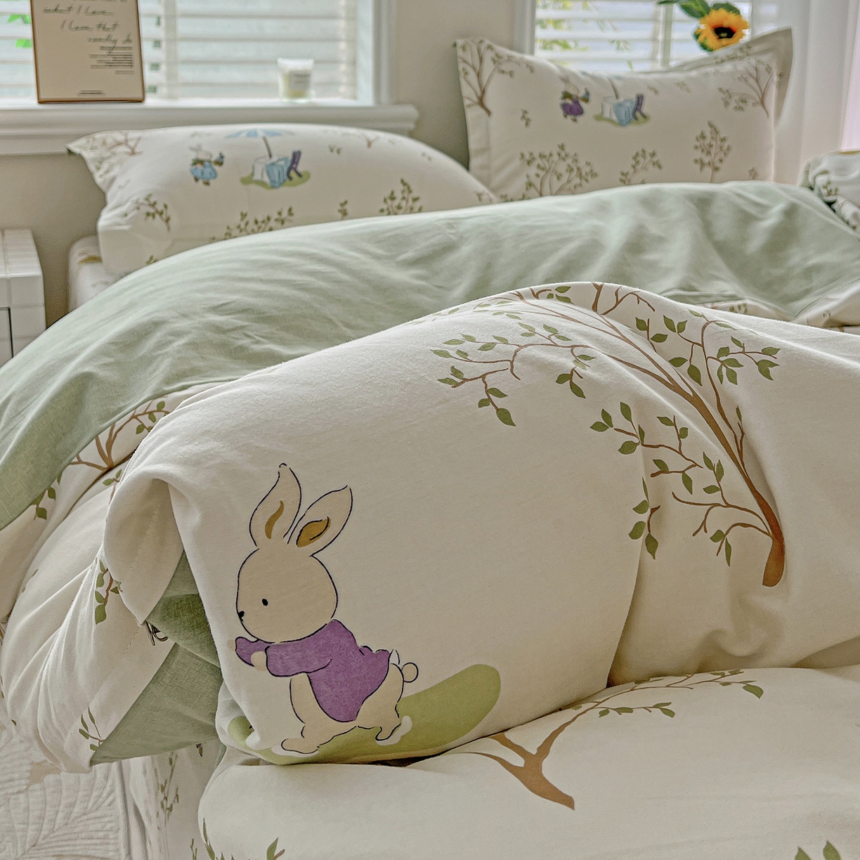 91家纺网 家纺一手货源 找家纺 依庭 2025新款高克重全棉纯棉磨毛印花单被套 彼得兔